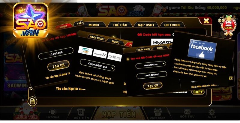 Saowin: Sân Chơi Cá Cược Đẳng Cấp, Nạp Rút Siêu Nhanh Cổng game Saowin hỗ trợ nhiều phương thức thanh toán khác nhau như nạp thẻ, chuyển khoản, ví điện tử…